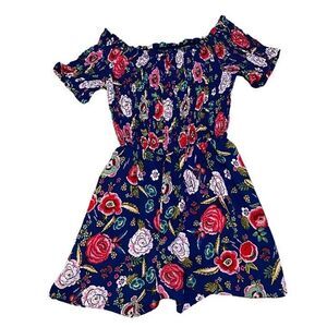 MONTEAU Women’s Blue Floral Print Stretchy Bust Off-Shoulder Romper Size Small
